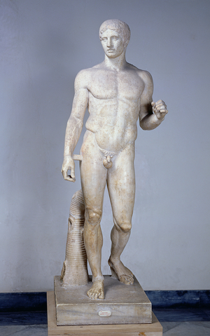 Athlete, Roman copy after an original by Polykleitos (fl.c.450-c.415 BC) in Pompeii (marble) (for detail see 119500)