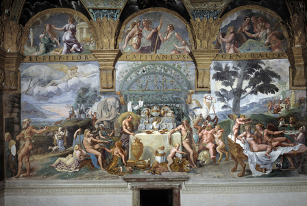 The noble banquet celebrating the marriage of Cupid and Psyche, south  wall of the Room of Cupid and Psyche, c.1527-31 (fresco)