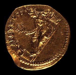 Aureus (reverse) minted by Hadrian (AD 117-AD 138) depicting AEGYPTOS (Egypt) reclining left. (gold) Inscription: AEGYPTOS (for obverse see 119152)