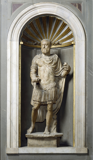 Statue of Cosimo I de' Medici (Cosimo I, 1519-1574). Sculpture by Bandinelli Baccio (1488-1560), 16th century. Florence, Palazzo Vecchio (Salone dei Cinquecento).