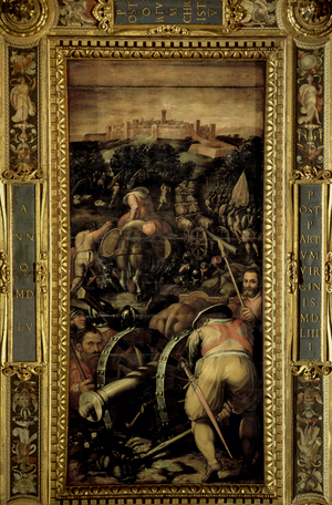 The Capture of Monteriggioni from the ceiling of the Salone dei Cinquecento, 1565 (panel)