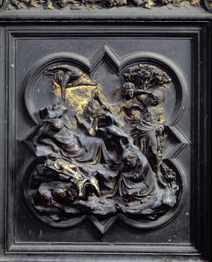 The Nativity, second panel of the North Doors of the Baptistery of San Giovanni, 1403-24 (bronze)