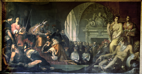 Cosimo I de Medici receiving the Pope Pius V, 16th century (fresco)