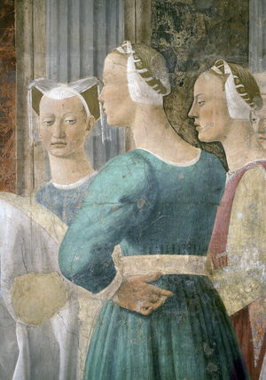 The Legend of the True Cross, the Queen of Sheba Worshipping the Wood of the Cross, detail of three female attendants, completed 1464 (fresco)