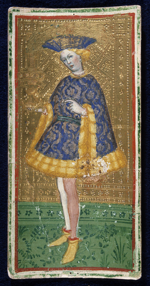 Card of the Tarot deck of the Visconti family. Miniature from the 15th century, Italy. Pinacoteca di Brera is in Milan.