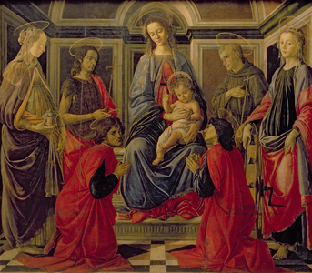 Virgin and Child with SS. Mary Magdalene, John The Baptist, Cosmo, Damian, Francis and Catherine, c.1470-72 (tempera on panel)