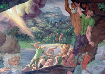 Sala dei Giganti, detail of the destruction of the giants by Jupiter's thunderbolts, 1536 (fresco) (detail of 78482)