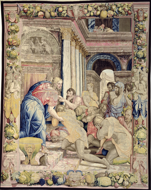 Joseph allows himself to be recognised by his brothers, from the 'Sala dei Dugento', 1546-53 (tapestry)