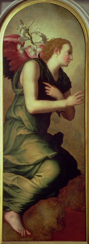 The Archangel Gabriel, left hand panel of an Annunciation, 1555 (fresco) (see also 82441)