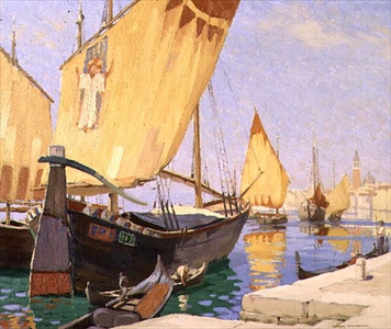 Venetian Barges (oil on canvas)