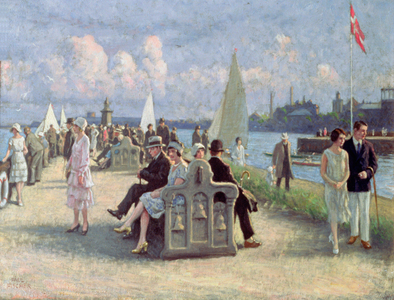 People on a Promenade (oil on canvas)