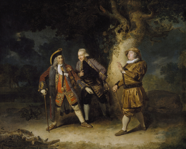 David Garrick (1717-79) as Lord Chalkstone, Ellis Ackman as Bowman and Astley Bransby as Aesop in 'Lethe' (oil on canvas)