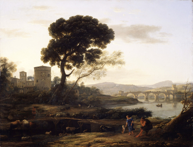 Landscape near Rome with a view of the Ponte Molle, 1645 (oil on canvas)
