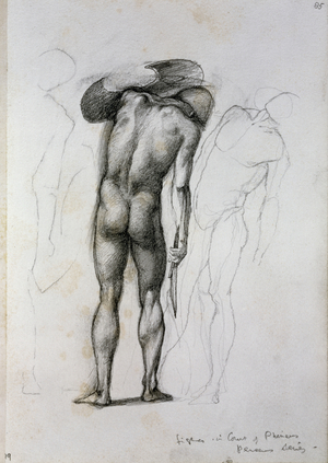 Figures in Court of Phineas, Perseus series, page 19 from Sketchbook containing studies for Perseus series (pencil on paper)