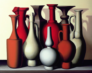 Vessels in time and space, carmine vermillion (oil on board)
