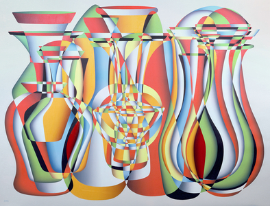 Luxate vessel assemblage, green, orange (oil on board)