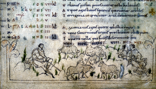 May: shepherds and flock, c1000-c1050 (engraving)