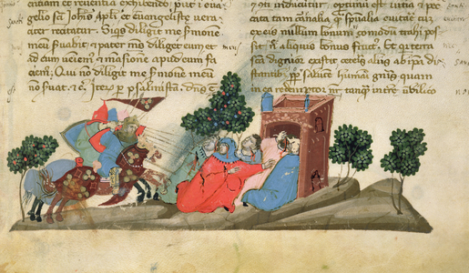 Add 27376 f.45 Fighting in the Holy Land, from 'Liber Secretorum Fidelium Crucis' by Marino Sanudo, c.1320-25 (vellum)
