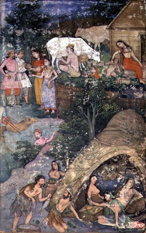 Two travellers buying food in a village, Jahangir Period, Mughal, 1605-1627