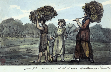 Women and Children Gathering Heath', near Basingstoke, Hampshire, 1821. George Austen, Jane Austen's father, was the local Reverend in Steventon, near Basingstoke, and some of his parishioners may have looked like this