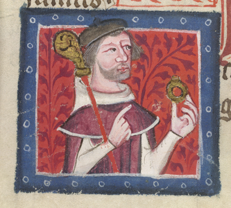 Cotton Nero D VII fol.87v Henry of Blois, from the 'Golden Book of St. Albans' by Thomas Walsingham, 1380 (vellum)