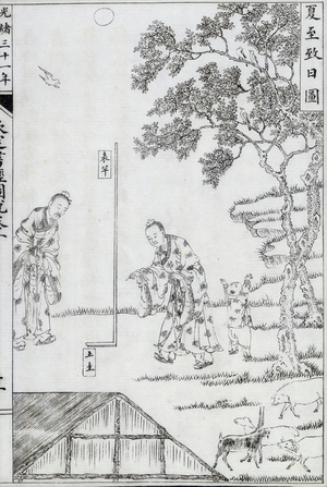The astronomer Xi Shu (Xi-Shu) determining the summer solstice (engraving)