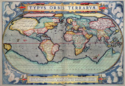Map of the World, from 'Theatrum Orbis Terrarum', Antwerp, 1598 (hand-coloured engraving)