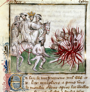 Sloane 2433 C fol.18v Burning of the Templars, from 'Les Grandes Chroniques de France', c.1410-20 (vellum)