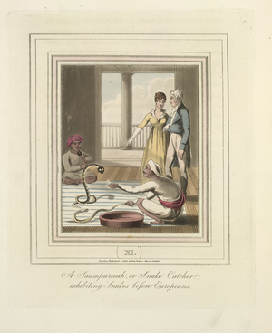 The Snake Catcher, from 'The Costume and Customs of Modern India' by Captain Thomas Williamson', c.1824 (colour litho)