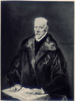 Portrait of Bishop Diego Covarruvias y Leyva (1512 ¿1577). Board taken from “Ancient Paintings from the Gallery Charles I, King of Romania” by Leo Bachelin, 1898.