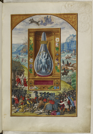 Ms Harley 3469, f.25 Three-headed bird in flask, the Fourth Treatise, from 'Splendor Solis' by Salomon Trismosin, 1582 (vellum)