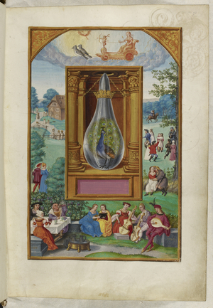 Ms Harley 3469, f.28 The Peacock Tail, the Fourth Treatise, from 'Splendor Solis' by Salomon Trismosin, 1582 (vellum)