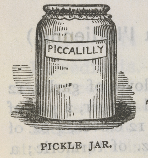 Pickle Jar, illustration from 'Beeton's Book of Household Management', edited by Mrs Isabella Beeton, 1892 (colour litho)