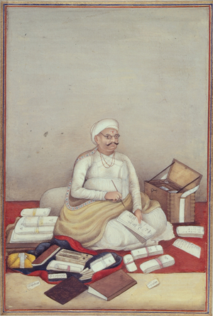 Add 27255 fol.96v  The Sudra Caste, represented by an accountant from a manuscript of 'Tashrih al-aqvam' compiled by Colonel James Skinner (1778-1841) 1825 (w/c on paper)