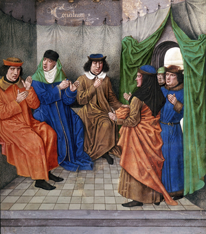 Detail of a miniature representing a meeting of men. In “The Book of Valerie Maxime” (1st century BC), 1479.