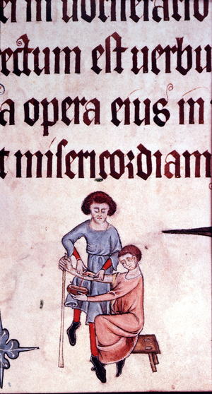 Blood Letting, from the Luttrell Psalter, c.1325-40 (vellum)