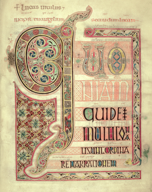 Cott Nero DIV f.139 Incipit page to the Gospel of St. Luke, from the Lindisfarne Gospels, 710-721 (vellum)