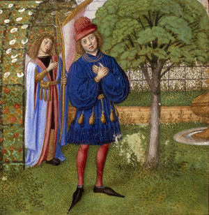 The God of Love and the Lover, from 'Le Roman de la Rose' (miniature)