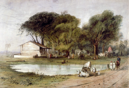 Dhurmsala. Tank and Grove on Doums Road near Surat. Watercolour. Archibald Arnott (1803-1846) 1827-1846