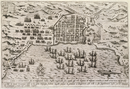 Plan of Drake's attack on Santo Domingo, c.1595 (engraving)