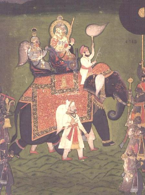 AS10 Album 43 no.4515 Rana Jawan Singh (1828-38) of Mewar rides upon a caparisoned elephant, c.1835 (opaque w/c)