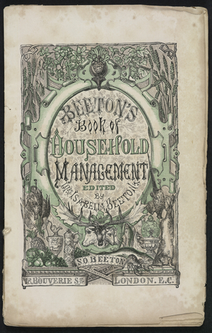Title page from 'Beeton's Book of Household Management', edited by Mrs Isabella Beeton, 1859-61 (colour litho)