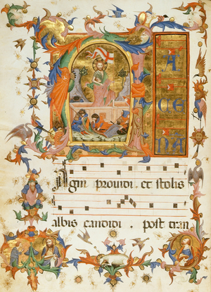 f.80v The Resurrection, from the 'Hymn book of St Saviour's Monastery', Siena 1415 (vellum)