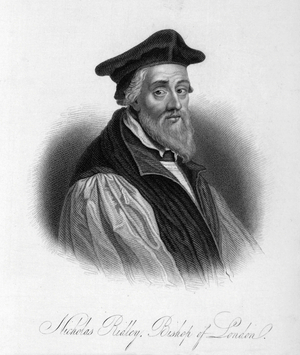 Nicholas Ridley, Bishop of London, c1540-c1555. Nicholas Ridley was a Protestant martyr and one of the finest academic minds in the early English Reformation. Plate 2 from ""Lives of Eminent and Illustrious Englishmen, from Alfred the Great to the Latest Times"", Vol 7. [Glasgow & Edinburgh, 1834-37]