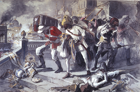 British and Indian troops plundering the Kaisarbagh during the capture of Lucknow in March, 1858 (ink & w/c heightened with white on tinted paper)