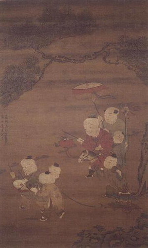 Boys at play, Ming Dynasty (ink and colour on silk)