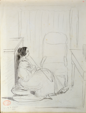 George Sand seated and smoking a pipe, 1833 (pen & ink on paper)