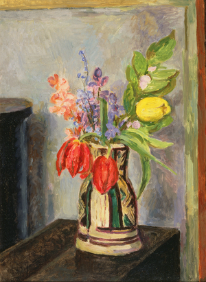 Tulips in a Jug (oil on canvas)