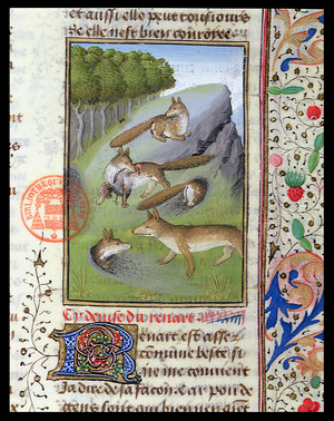 Foxes, from the Livre de la Chasse by Gaston Phebus (vellum)