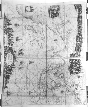Ms 1288 f.6 Oost Indien, map of the Indian Ocean by Pieter Goos (1616-75) printed in Amsterdam by Johannes van Keulen c.1700 (vellum) (b/w photo)